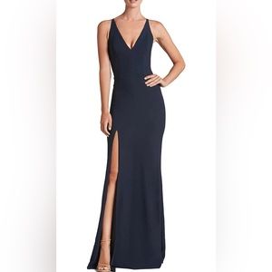 Dress the population Iris Crepe Plunge V-Neck Thigh High Slit Sleeveless Gown M
